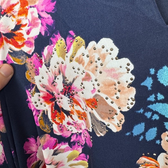 JM Collection Top Women 3X Blue Floral Beach Bliss Bloomcore Stretch Lightweight - Picture 3 of 13